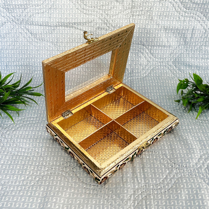 Handcrafted Wooden Meenakari Dry Fruit Box with Elegant Floral Design