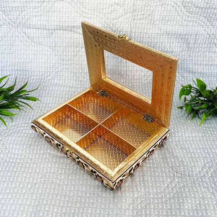 Handcrafted Wooden Meenakari Dry Fruit Box with Elegant Floral Design