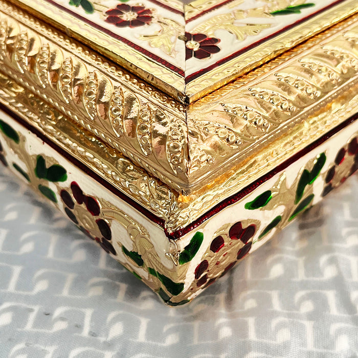 Handcrafted Wooden Meenakari Dry Fruit Box with Elegant Floral Design