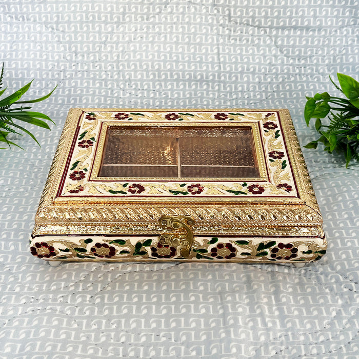 Handcrafted Wooden Meenakari Dry Fruit Box with Elegant Floral Design