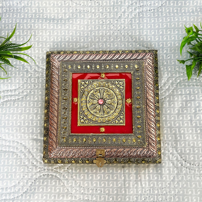 Handcrafted Decorative Wooden Jewelry Box with Traditional Embossed Design | Storage Box