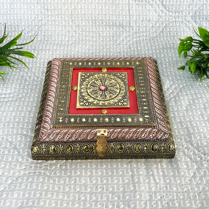 Handcrafted Decorative Wooden Jewelry Box with Traditional Embossed Design | Storage Box