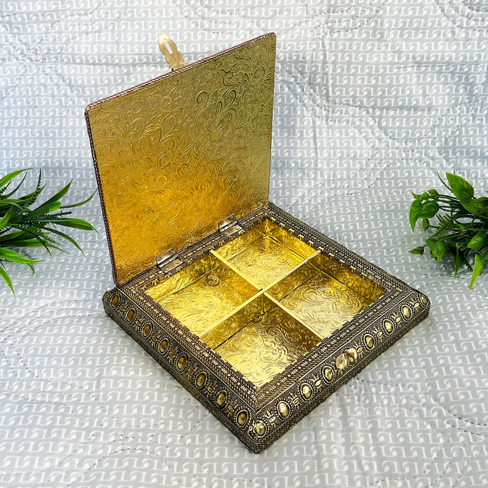 Handcrafted Decorative Wooden Jewelry Box with Traditional Embossed Design | Storage Box
