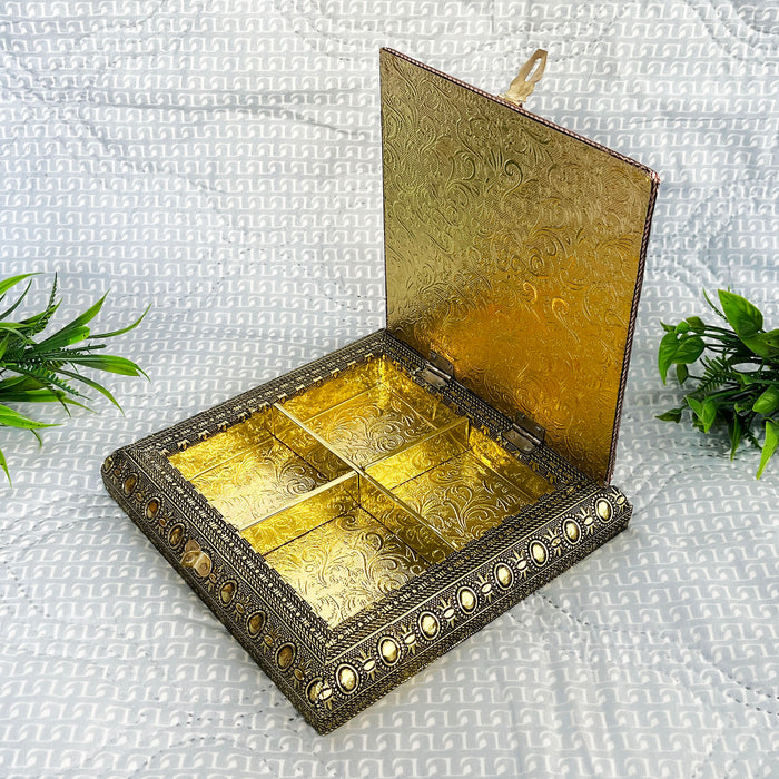Handcrafted Decorative Wooden Jewelry Box with Traditional Embossed Design | Storage Box