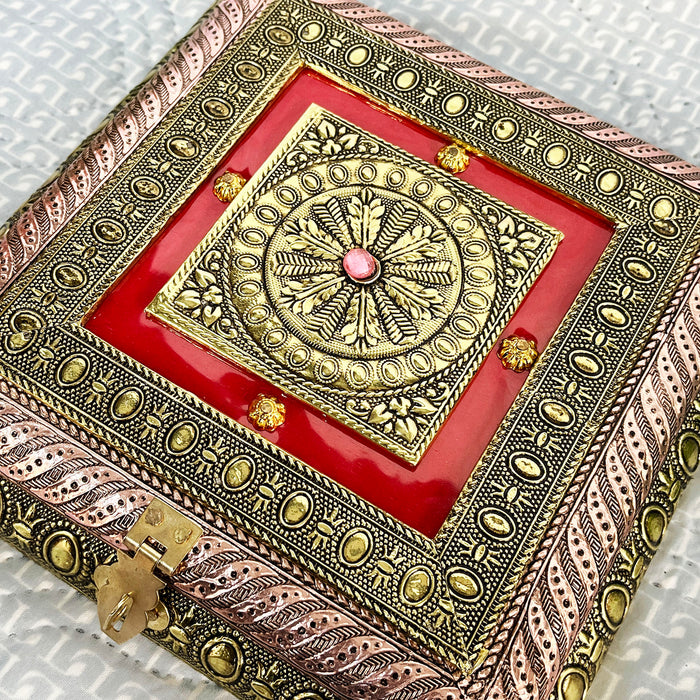 Handcrafted Decorative Wooden Jewelry Box with Traditional Embossed Design | Storage Box