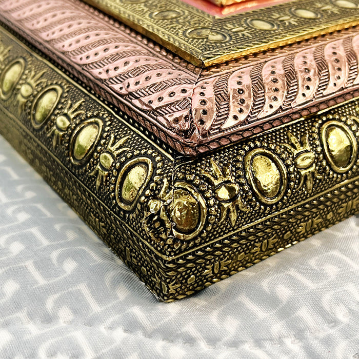 Handcrafted Decorative Wooden Jewelry Box with Traditional Embossed Design | Storage Box