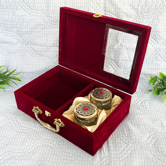 Elegant Wooden Dry Fruit Box with Velvet Design and Glass Containers