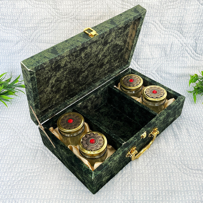 Luxurious Velvet Dry Fruit Box with Four Glass Containers