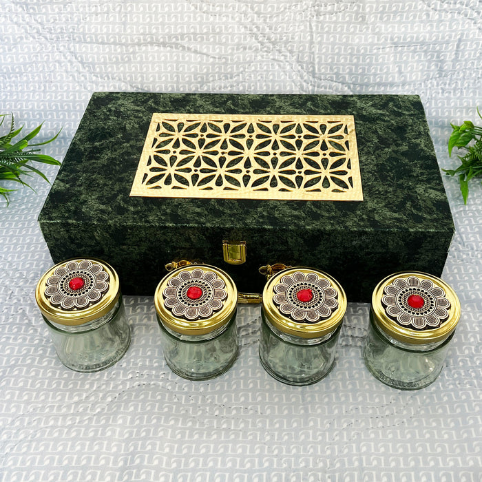 Luxurious Velvet Dry Fruit Box with Four Glass Containers