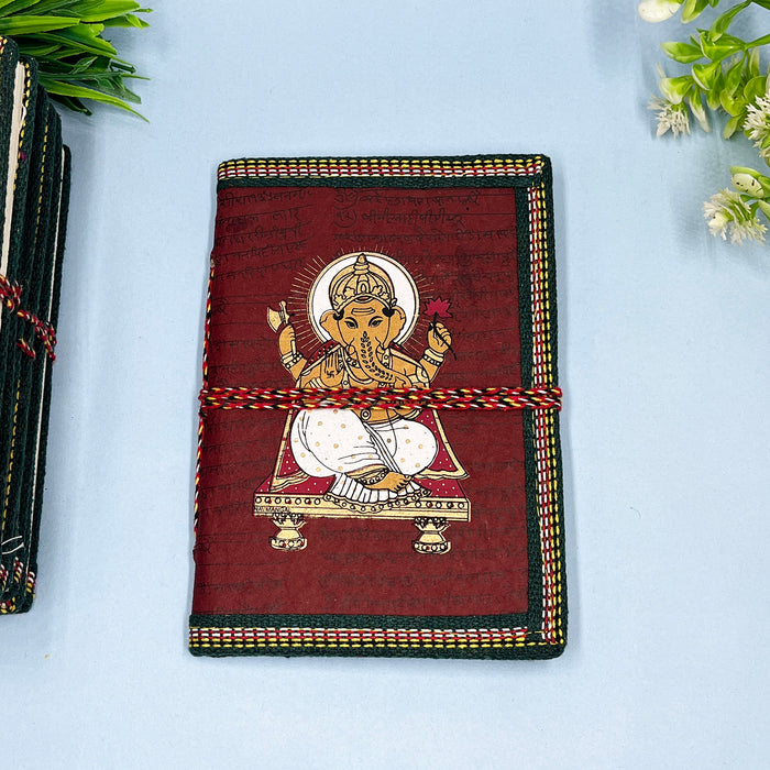 Handmade Cotton Paper Diary with Lord Ganesha Print – Perfect for Spiritual Writing &amp; Gifting