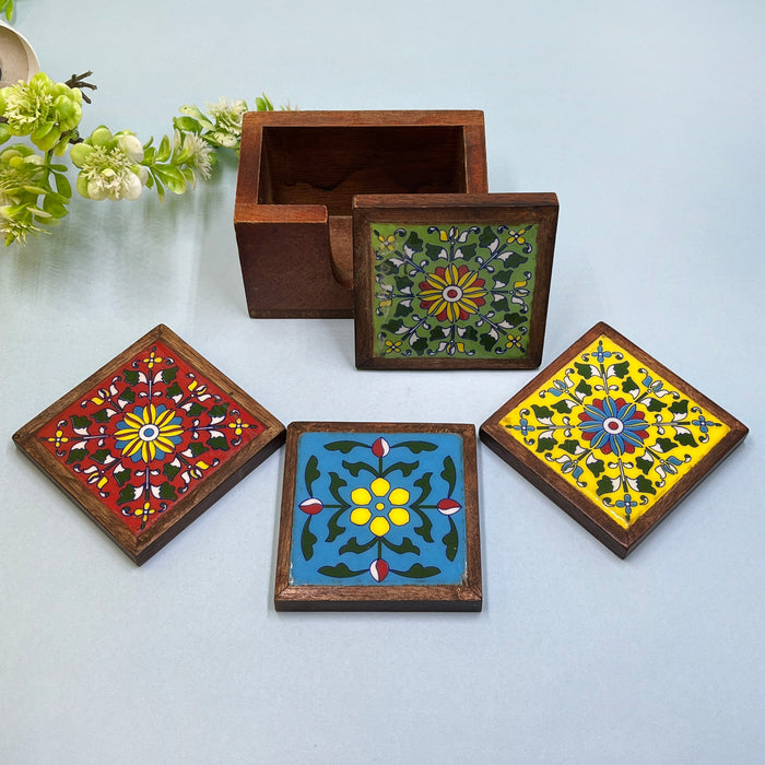 Hand-Painted Ceramic Coaster Set with Artistic Design