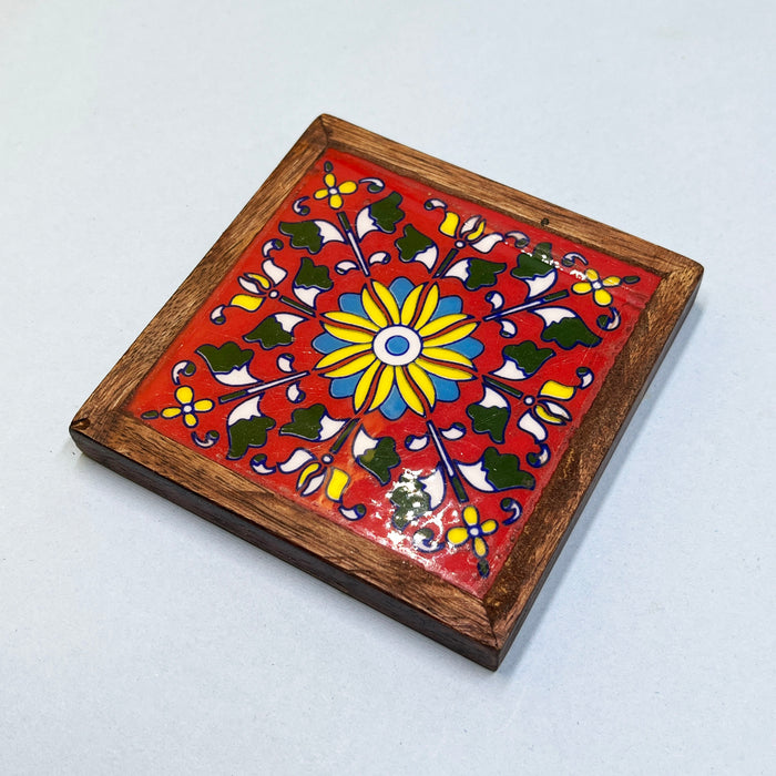 Hand-Painted Ceramic Coaster Set with Artistic Design