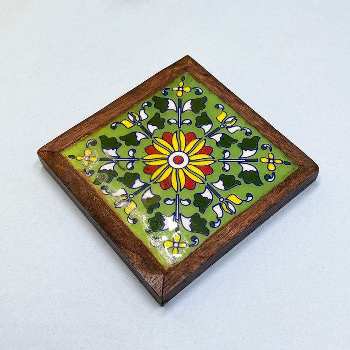 Hand-Painted Ceramic Coaster Set with Artistic Design