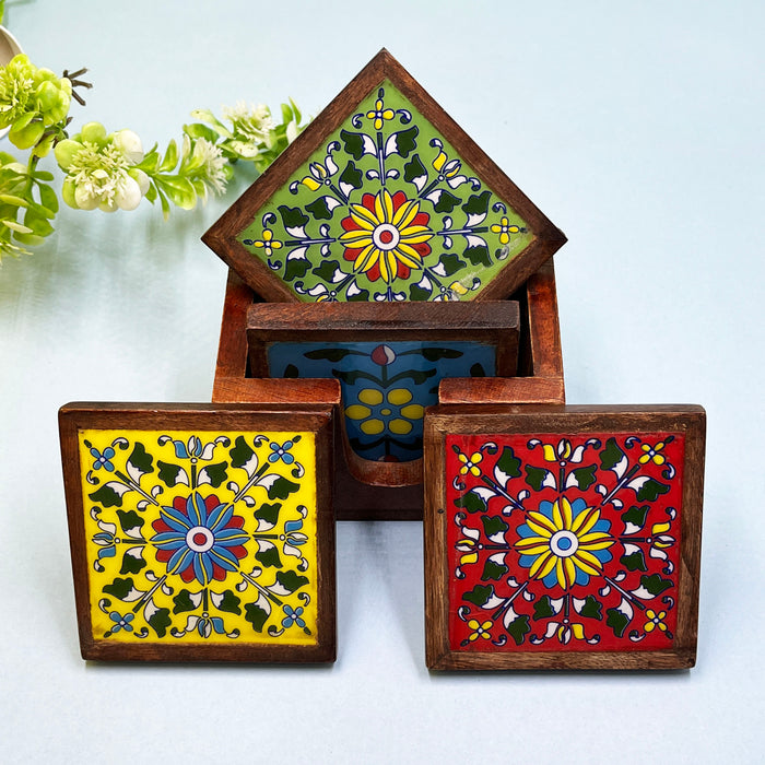 Hand-Painted Ceramic Coaster Set with Artistic Design