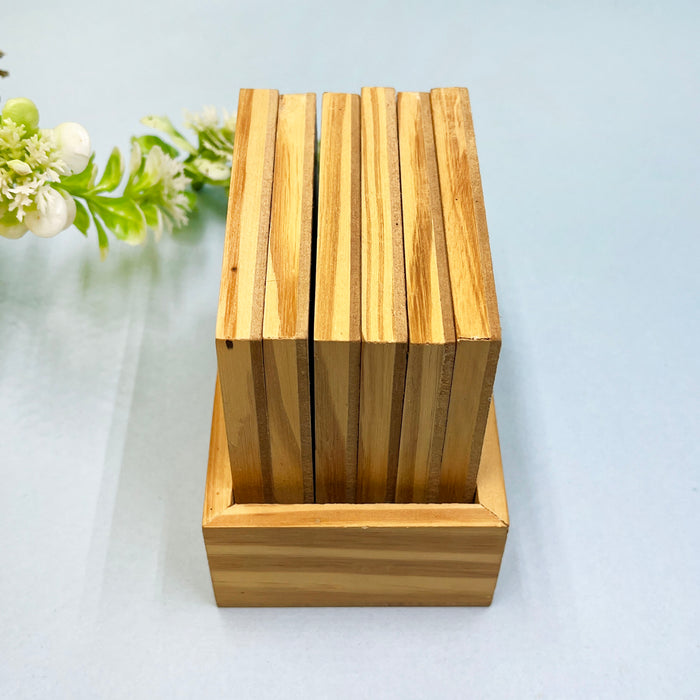 Handcrafted Wooden Tea Coaster Set with Holder | Square Drink Coasters