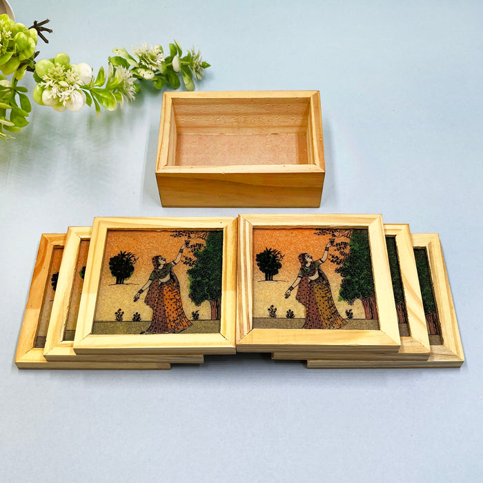 Handcrafted Wooden Tea Coaster Set with Holder | Square Drink Coasters