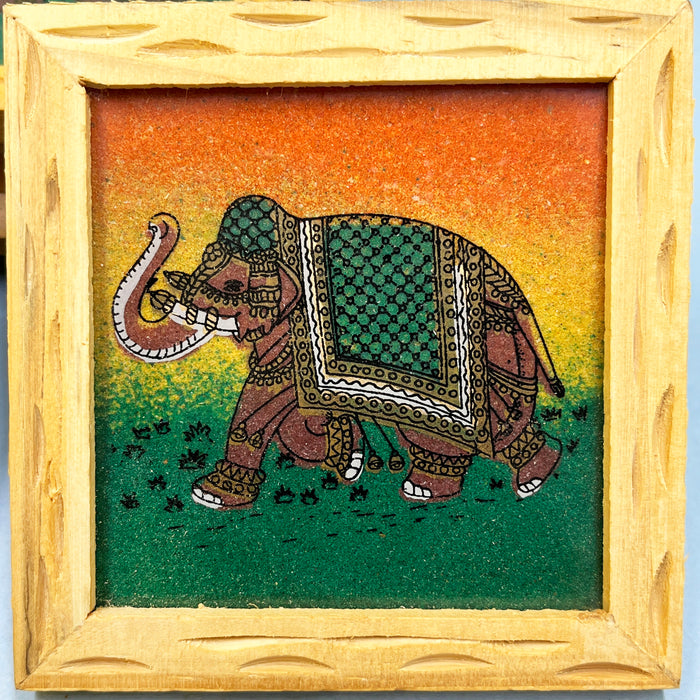 Traditional Wooden Coaster Set with Elephant Artwork