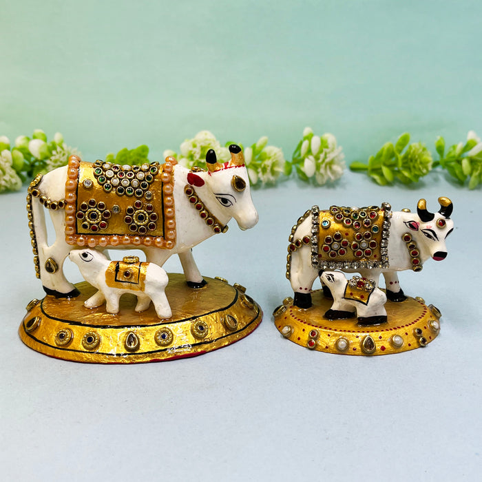 Elegant Meenakari Cow and Calf Set with Golden Embellishments