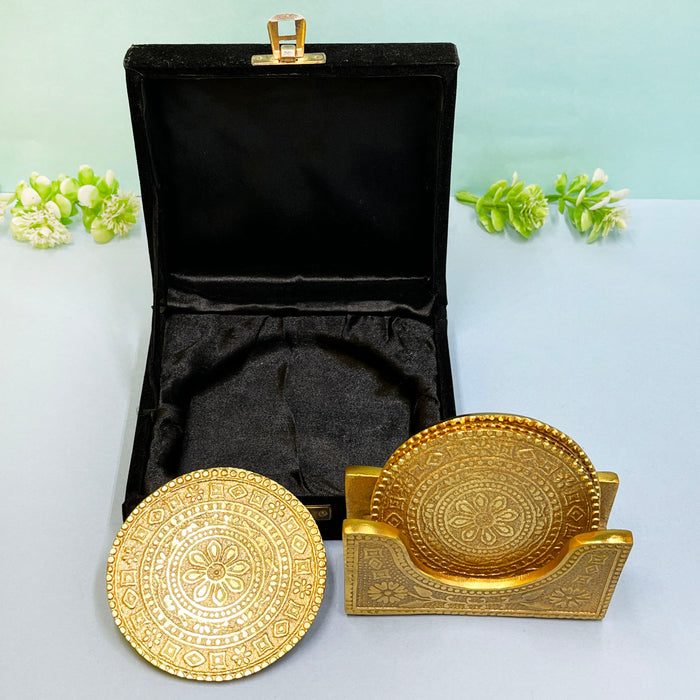 Elegant Metal Tea Coaster Set with Traditional Design