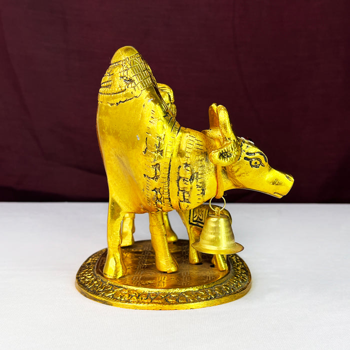 Metal Kamdhenu Cow and Calf with Goddess Laxmi Sculpture