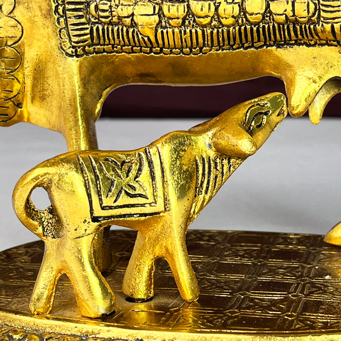 Metal Kamdhenu Cow and Calf Brass Sculpture