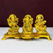 Metal Laxmi Ganesha Saraswati Idols with Diya on Leaf Chowki