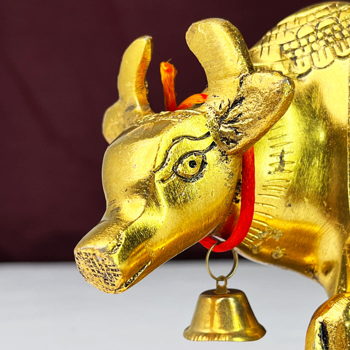 kamdhenu Cow, Calf & Laddu Gopal Statue Standing On Metal Base