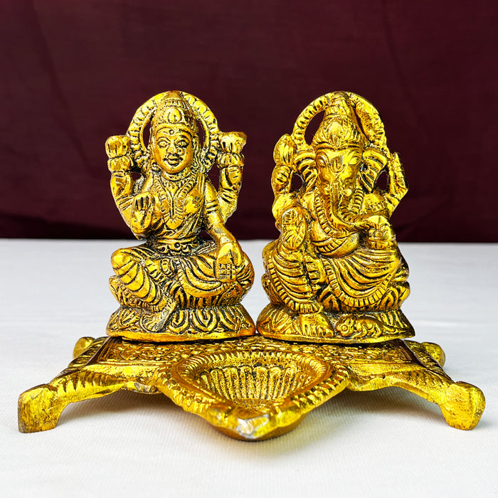 Brass Finish Metal Laxmi Ganesh Diya