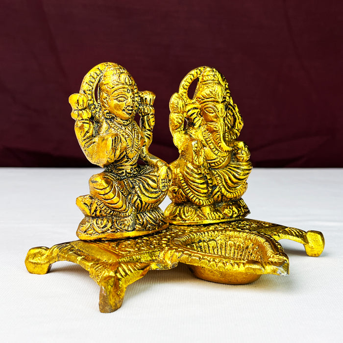 Brass Finish Metal Laxmi Ganesh Diya