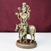 Copper Finish Lord Krishna Playing Flute with Cow Sculpture