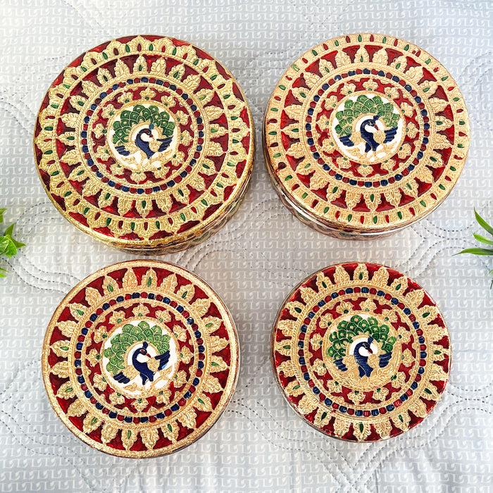 Handcrafted Peacock Decorative Coaster Set with Holder | Marble Tea Coasters