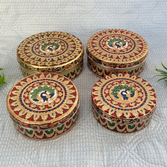 Set of 4 Metal Meenakari Papad Boxes – Elegant Storage Solution