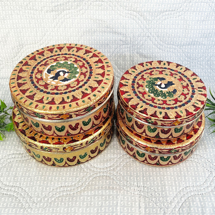 Set of 4 Metal Meenakari Papad Boxes – Elegant Storage Solution