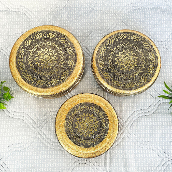 Handcrafted Round Decorative Storage Box Set of 3 | Antique Floral Gift Boxes