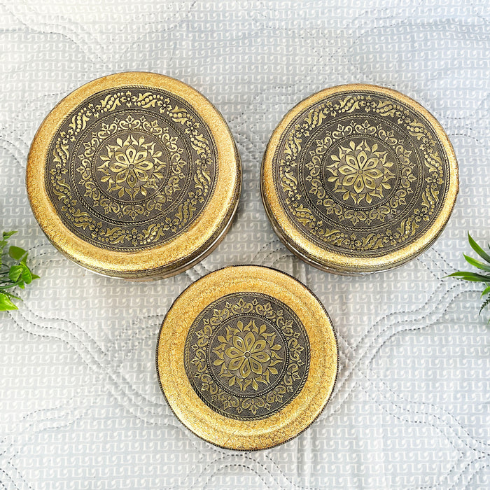 Set of 3 Decorative Meenakari Metal Storage Boxes – Ideal for Papad &amp; Snacks