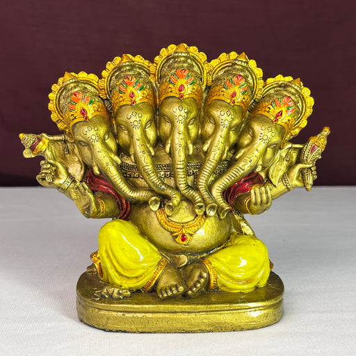 Golden Panchmukhi Ganesha Statue Decorative Showpiece