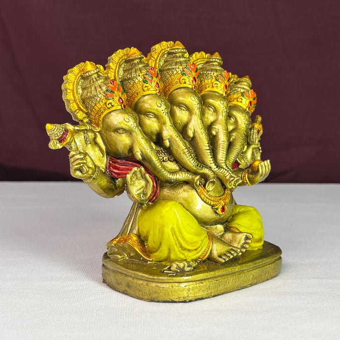 Golden Panchmukhi Ganesha Statue Decorative Showpiece