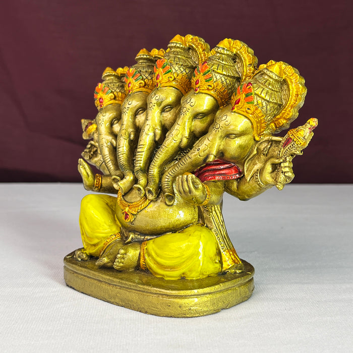 Golden Panchmukhi Ganesha Statue Decorative Showpiece