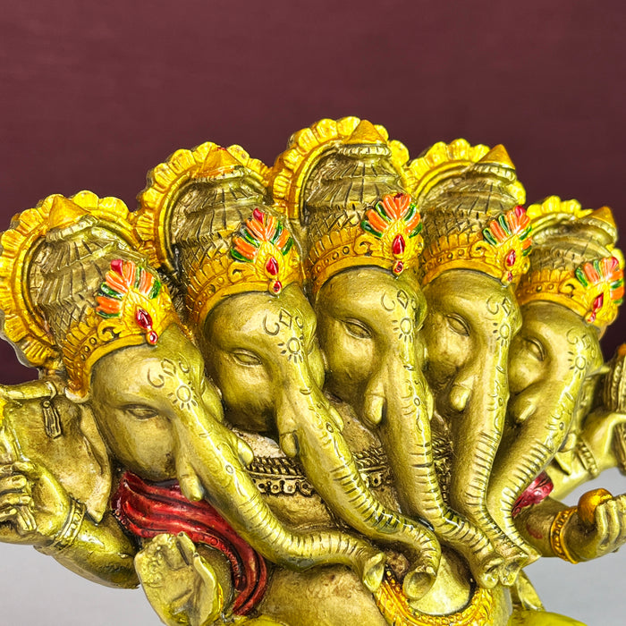 Golden Panchmukhi Ganesha Statue Decorative Showpiece