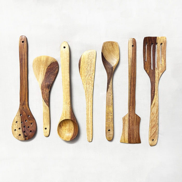 Handmade Wooden Kitchen Utensil Non Stick Serving Set of 7