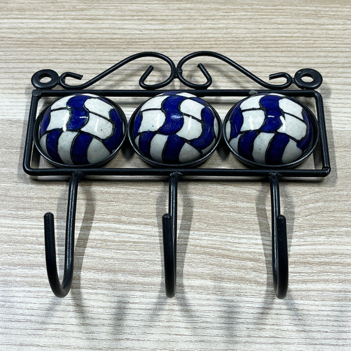 Triple Hook Ceramic Key Holder with Wave Pattern