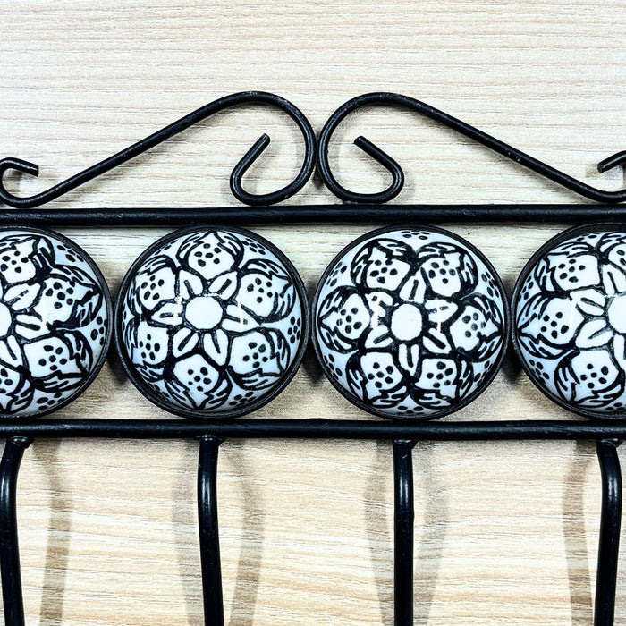 Four Hook Ceramic Key Holder with Floral Design