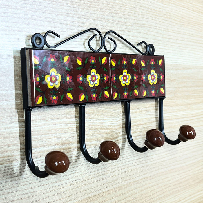 Beautiful Ceramic and Iron Key Holder with Floral Design