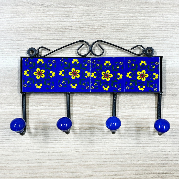 Elegant Blue Ceramic and Iron Key Holder