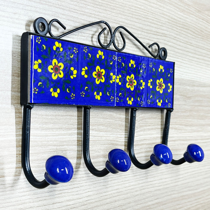 Elegant Blue Ceramic and Iron Key Holder