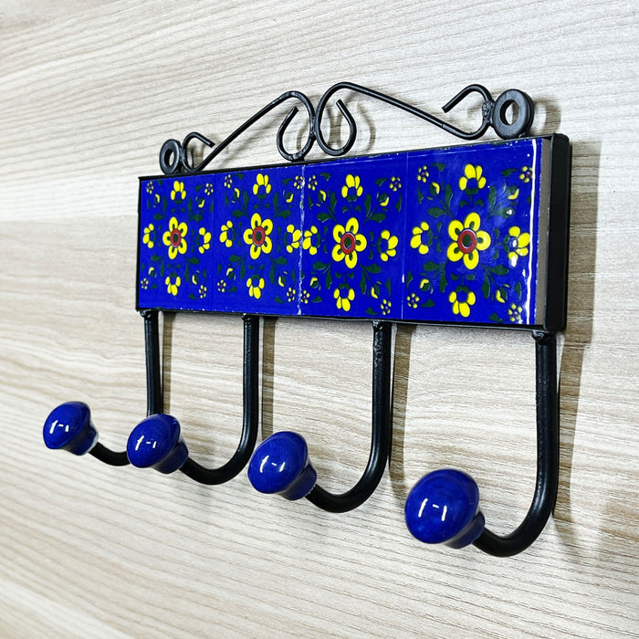 Elegant Blue Ceramic and Iron Key Holder