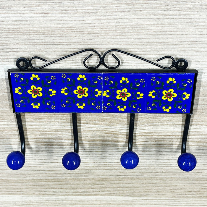 Elegant Blue Ceramic and Iron Key Holder