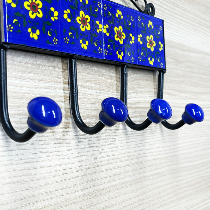 Elegant Blue Ceramic and Iron Key Holder