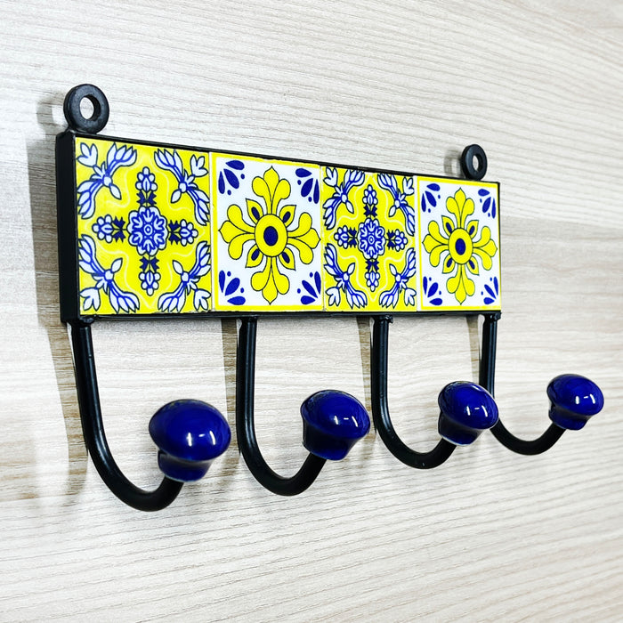 Bright Yellow Ceramic and Iron Key Holder