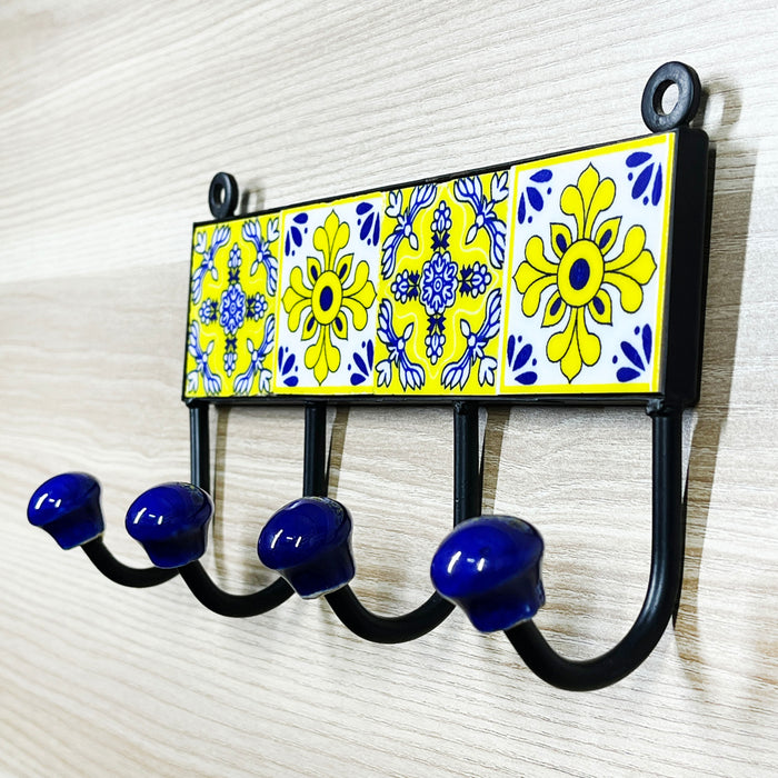 Bright Yellow Ceramic and Iron Key Holder